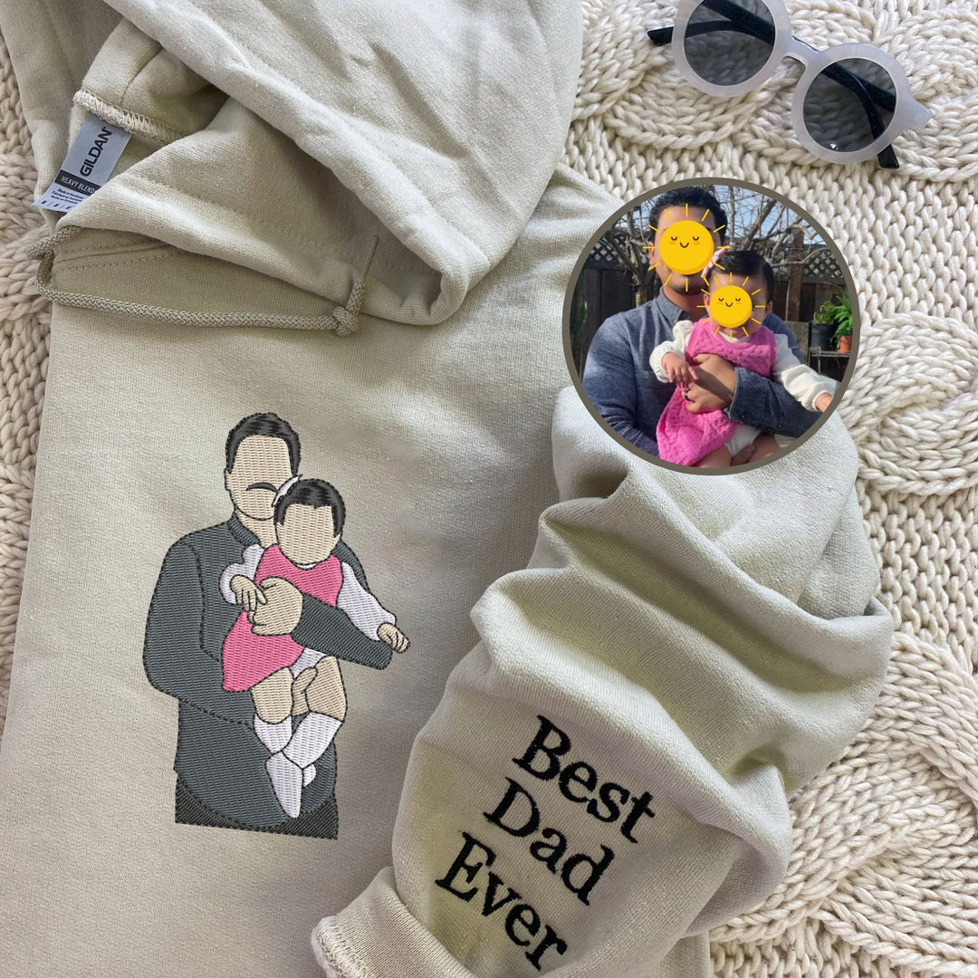 Dad's custom photo hoodie. Unisex embroidered sweatshirt, a unique Father's Day present with special design.