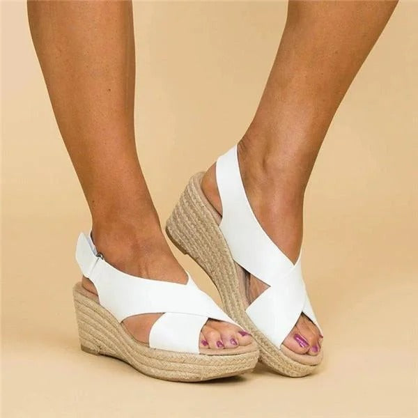 Women's Cross Strap Espadrille Wedge Sandals