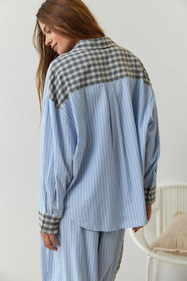 Comfortable blue cotton pyjama set for women, two-piece design, ideal soft sleepwear.