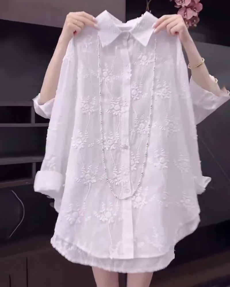 Women's Embroidered Shirt with Dropped Shoulders