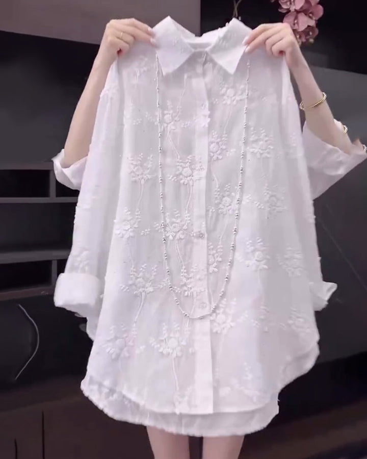Women's Embroidered Shirt with Dropped Shoulders
