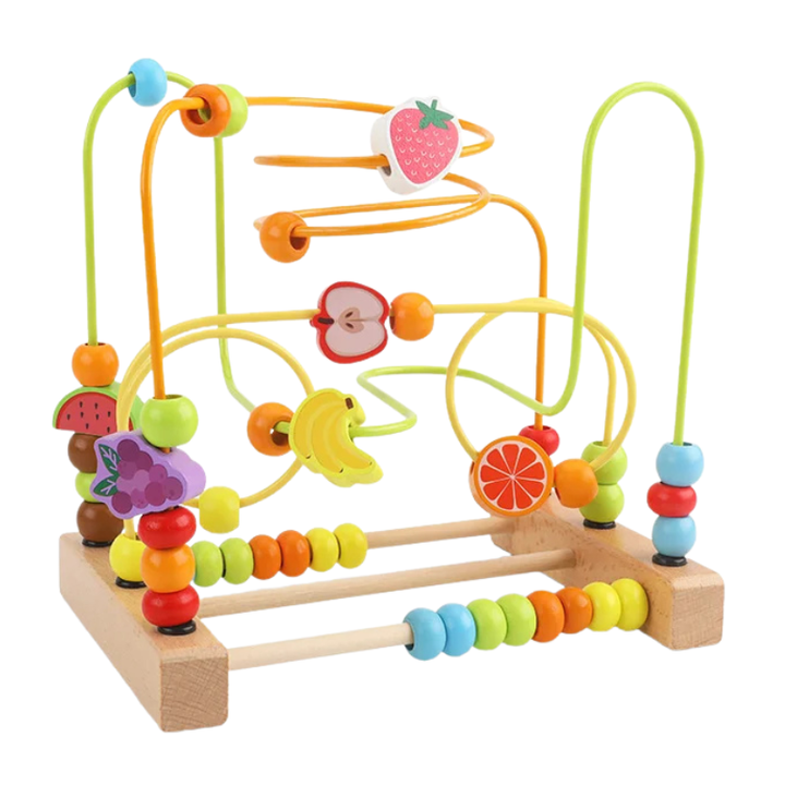 Colorful Montessori wooden bead maze for toddlers, developing fine motor & cognitive skills. Educational toy.