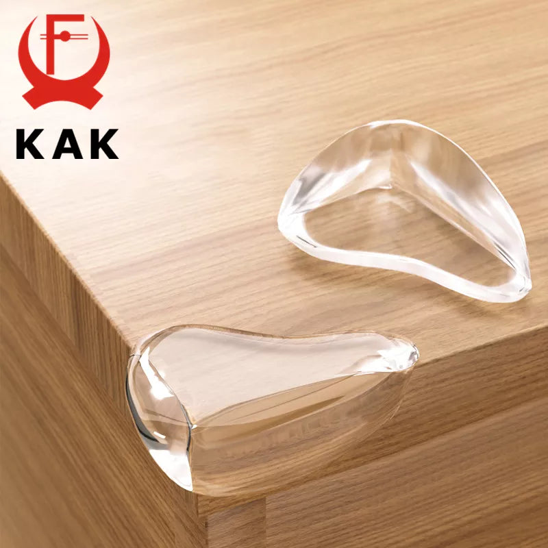 Transparent silicone corner protectors, 4-pack, for kids' safety; prevent bumps on furniture corners.