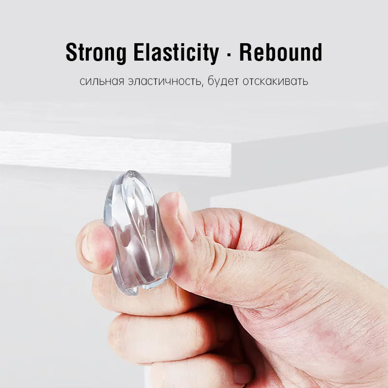 Child proofing 4-pack clear silicone corner guards; soft, discreet protection for toddler safety & furniture.