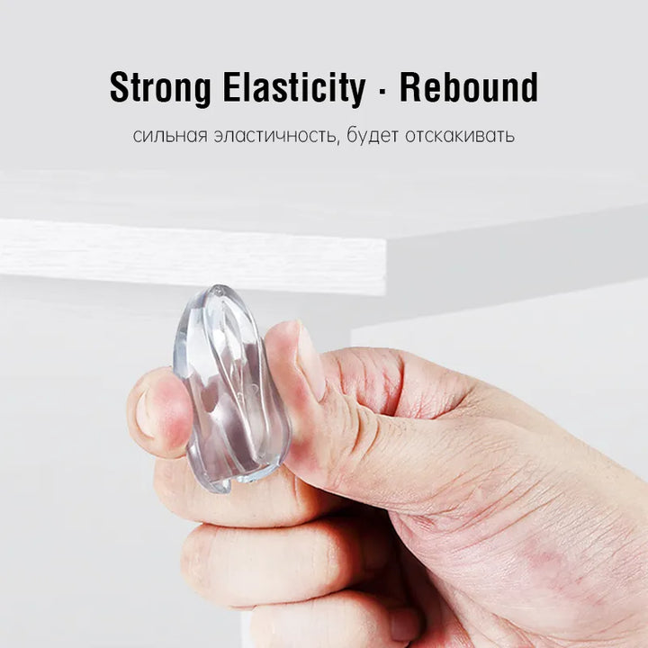 Child proofing 4-pack clear silicone corner guards; soft, discreet protection for toddler safety & furniture.