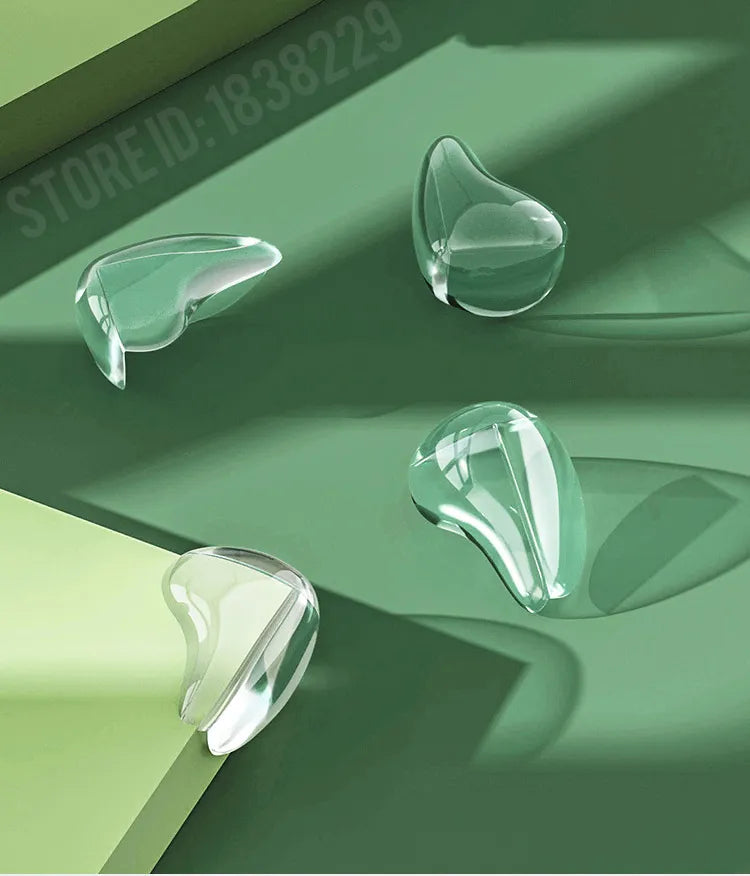 Soft, transparent silicone corner guards, 4-pack, for secure furniture protection & toddler safety.