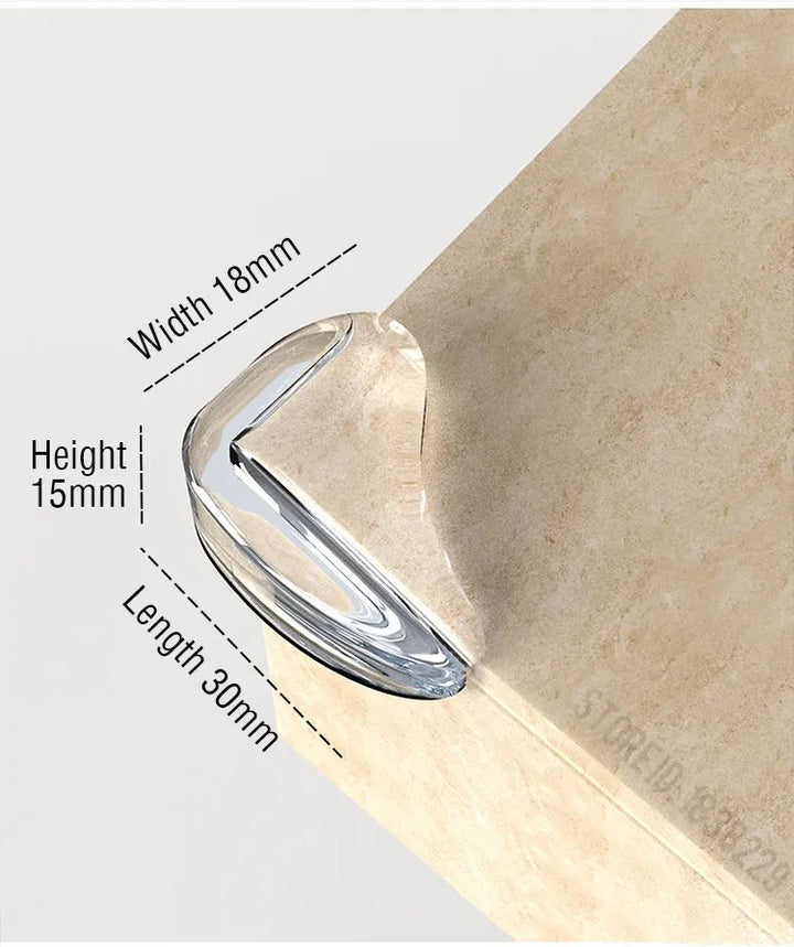 Clear silicone corner guards, 4-pack, for effective child proofing, protecting kids from sharp furniture.