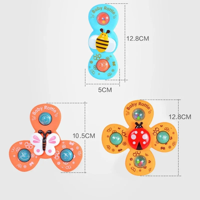Cute insect design baby suction spinner toys (3-pack) for sensory and developmental play in infants.