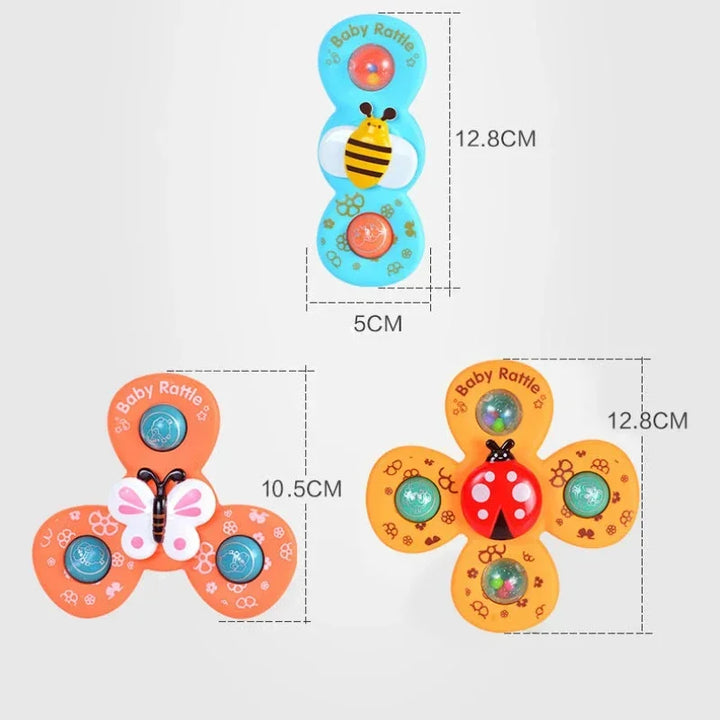 Cute insect design baby suction spinner toys (3-pack) for sensory and developmental play in infants.
