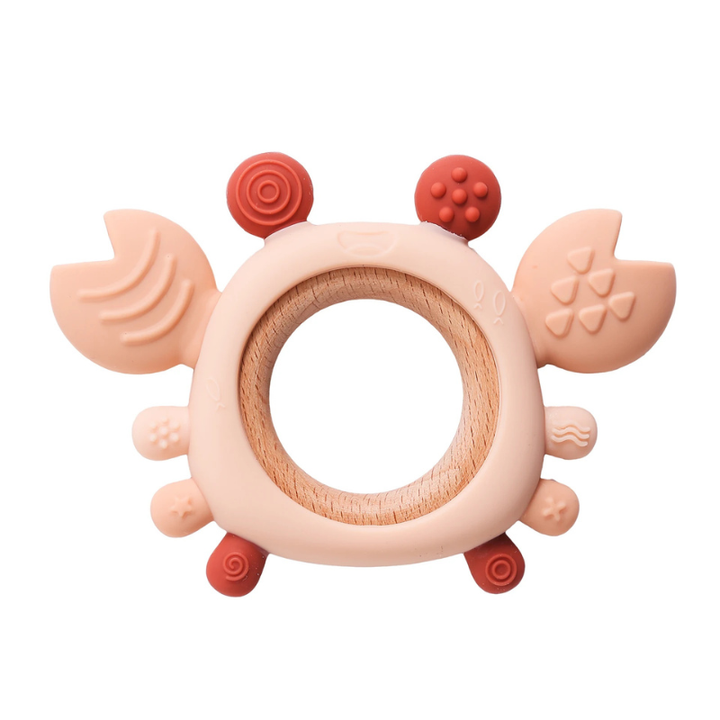 Baby silicone crab teether, soft & safe for soothing infant gums. BPA-free chew toy for gum relief.