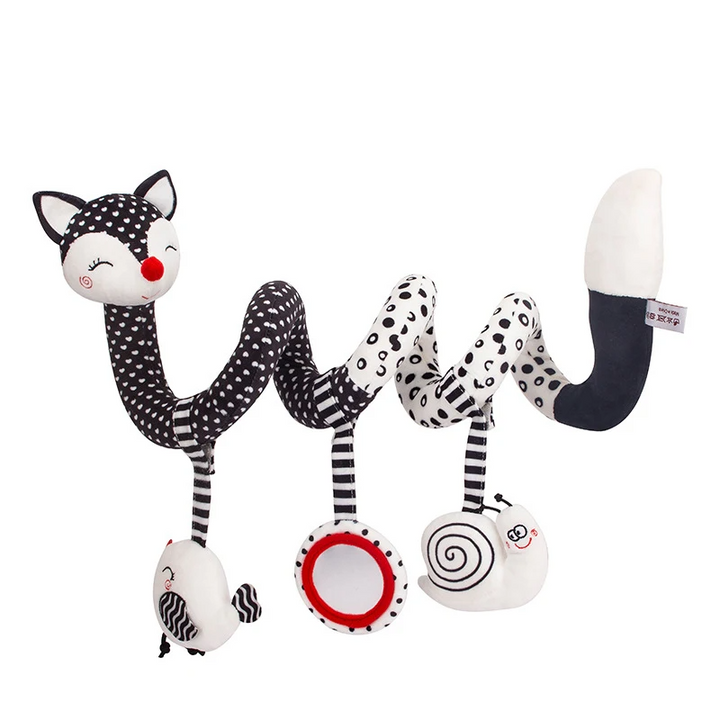 Plush spiral baby activity toy for car seat & crib. Engaging infant sensory developmental toy.