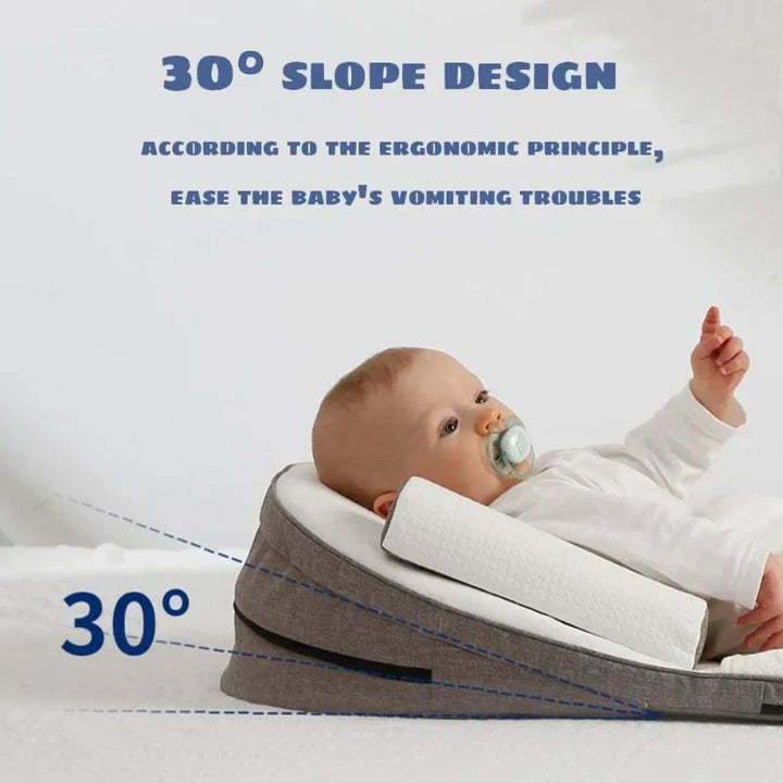 Safe sleep baby wedge pillow provides gentle incline & secure infant support for newborns, reducing reflux.