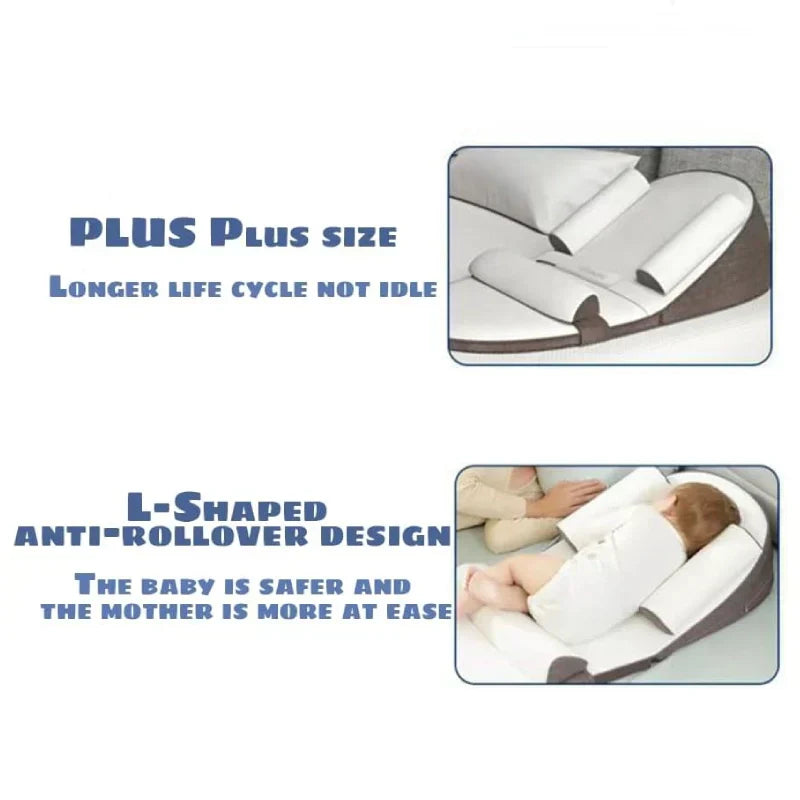 Comfortable baby wedge pillow designed for safe side sleeping, promoting newborn care & reducing reflux issues.