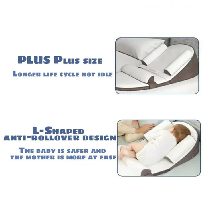 Comfortable baby wedge pillow designed for safe side sleeping, promoting newborn care & reducing reflux issues.
