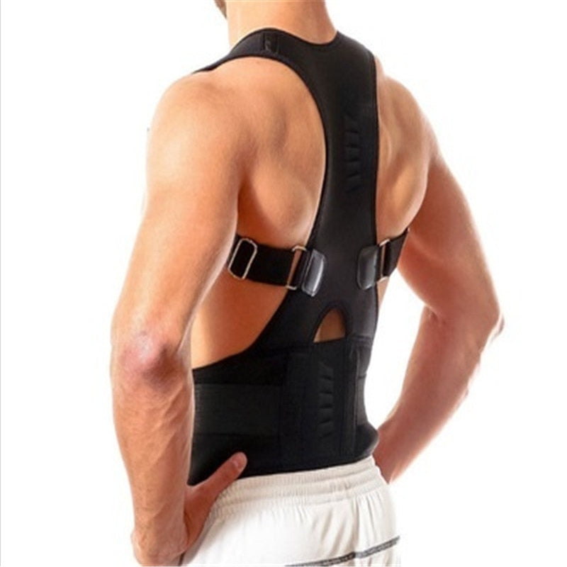 Adjustable unisex posture corrector & magnetic back support. Ergonomic design for comfort & effective spine pain relief.