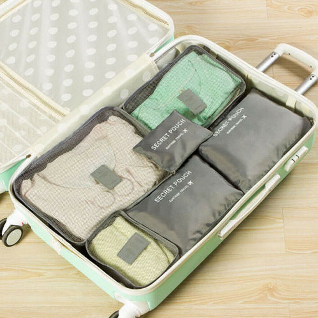 Get organized with this space-saving luggage packing set. Waterproof bags for all your travel essentials.