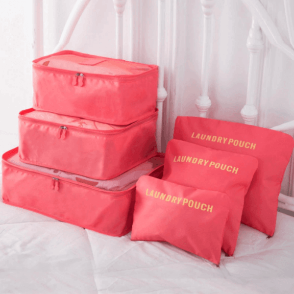 Waterproof travel bags for clothes, shoes & toiletries, part of a comprehensive packing set.