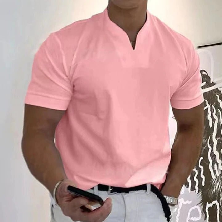 Elegant men's V-neck t-shirt, slim-fitting for a sleek silhouette, a must-have basic tee.
