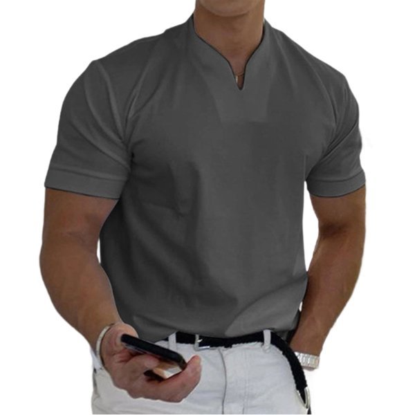 Classic men's V-neck tee with short sleeves, offering a modern slim fit for summer fashion.