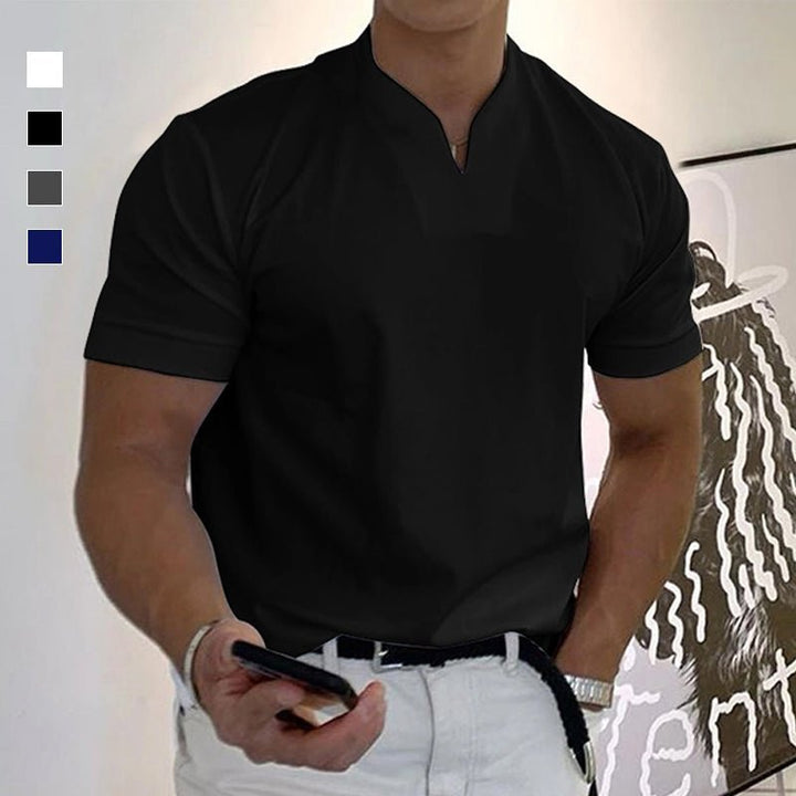 Comfortable men's V-neck tee, featuring a flattering slim fit and breathable short sleeves.