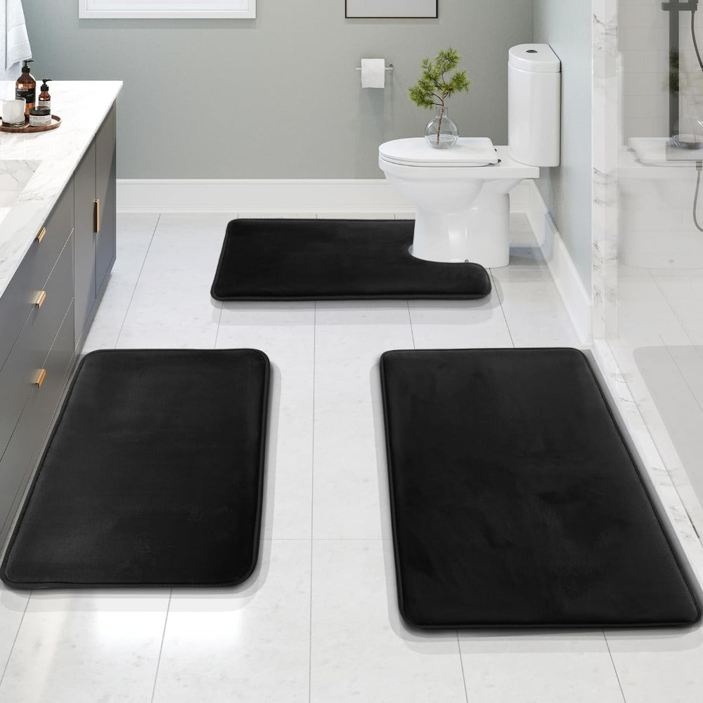 3-piece unisex memory foam bathroom mat set, absorbent & anti-slip, soft bath rugs for home decor.