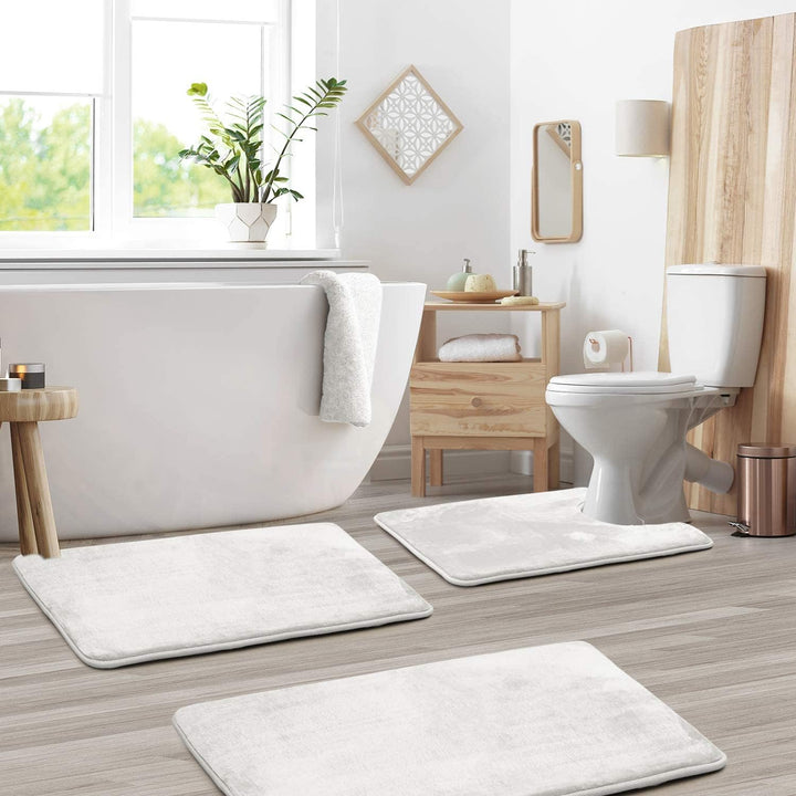 Stylish memory foam bathroom mat set. Absorbent, anti-slip bath rugs enhance home decor & comfort.