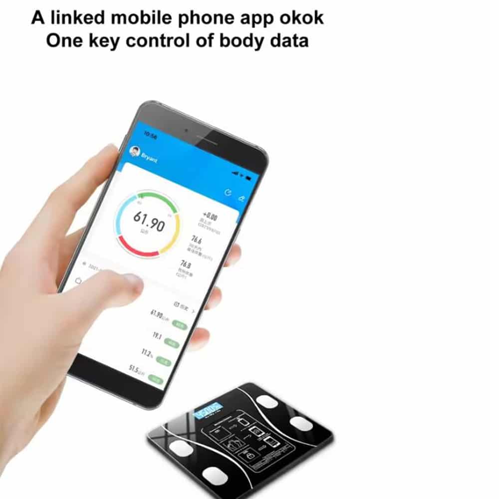 Tempered glass smart scale. Precise digital weight monitor & body composition analyzer, syncs via Bluetooth.