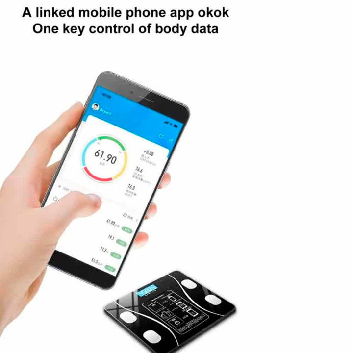 Tempered glass smart scale. Precise digital weight monitor & body composition analyzer, syncs via Bluetooth.