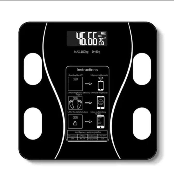 Smart digital scale with Bluetooth. Syncs body weight, BMI to your health app for easy fitness tracking.