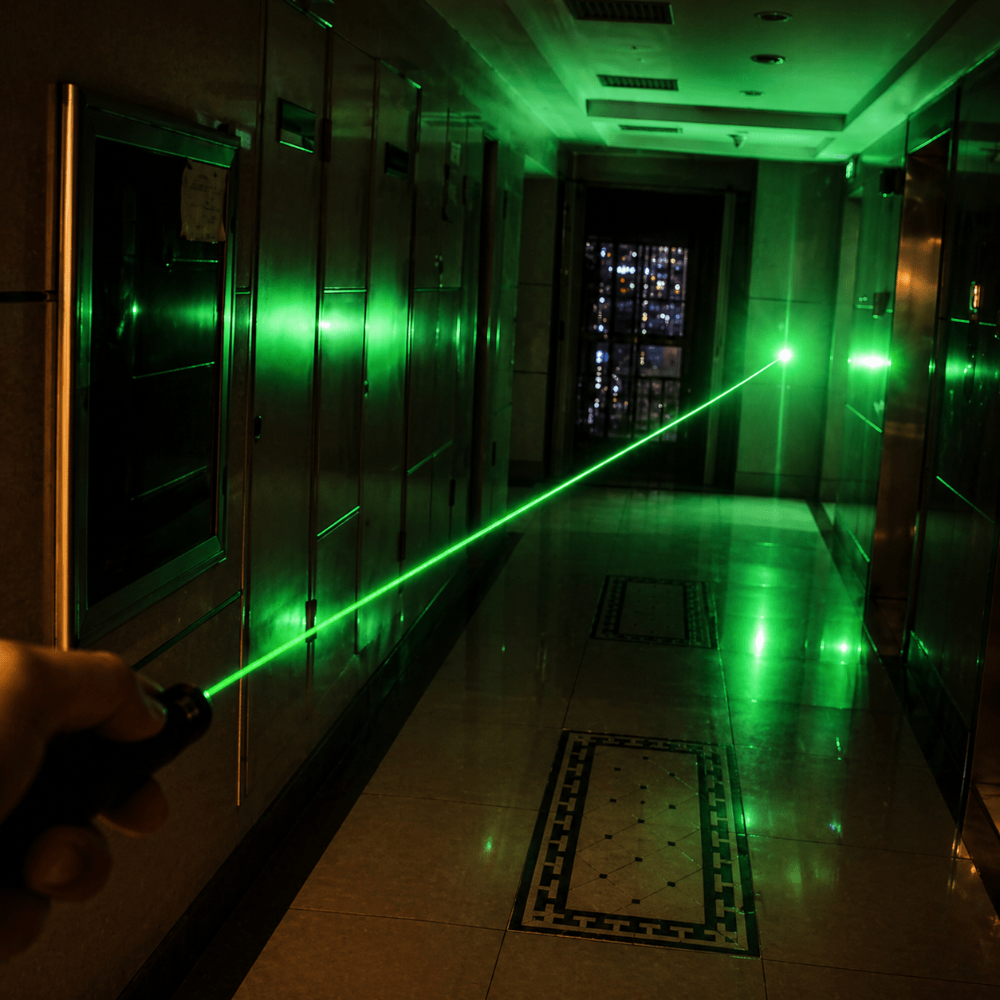 Rechargeable long-range laser pointer with adjustable focus. Durable aluminum design, perfect for professional or outdoor use.
