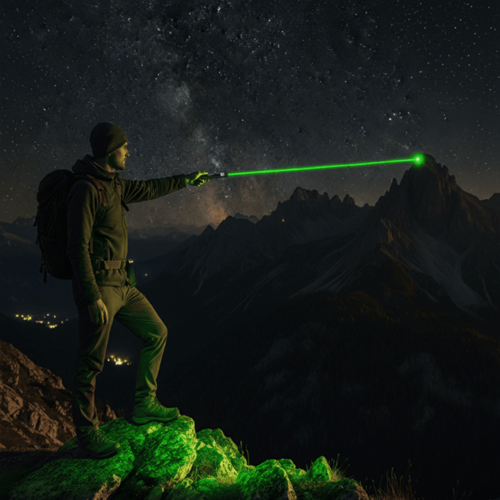 Aluminum long-range laser pointer with precision adjustable focus. Perfect presentation tool for professionals & stargazing.