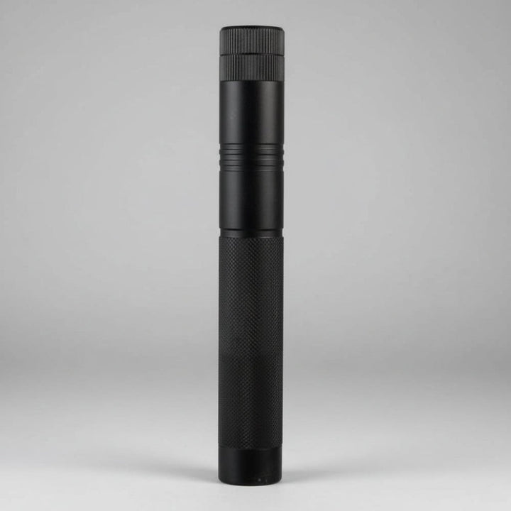 Sleek aluminum long-range laser pointer with ergonomic design & adjustable focus. A professional presentation tool.