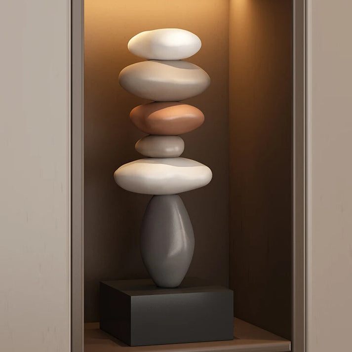 Minimalist Zen stacked stone sculpture. Elegant tabletop art, perfect for modern and peaceful home decor.