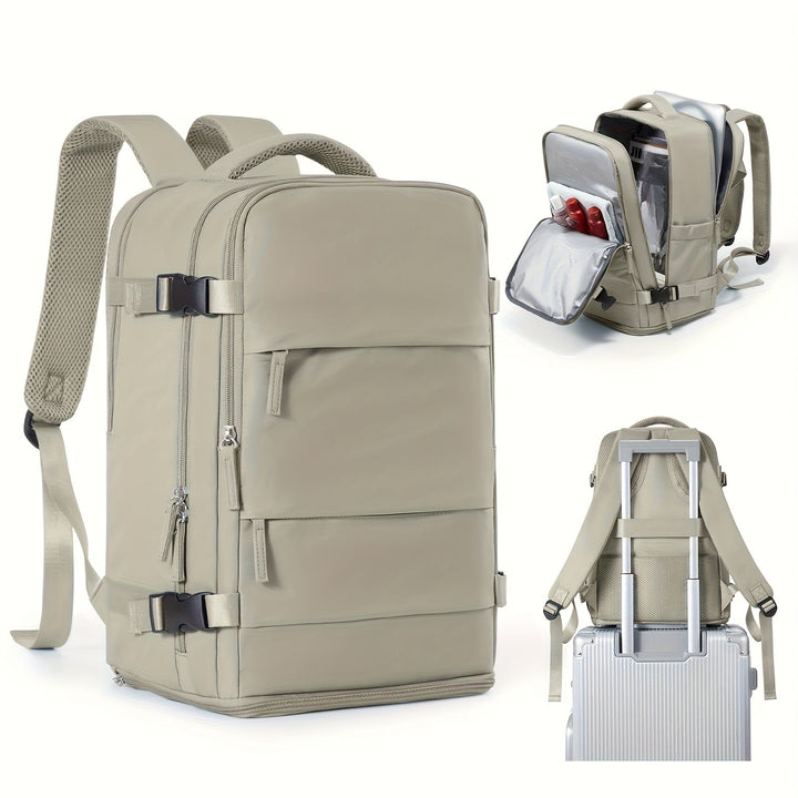 Unisex versatile travel backpack with shoe compartment and waterproof sections for organized, comfortable journeys.
