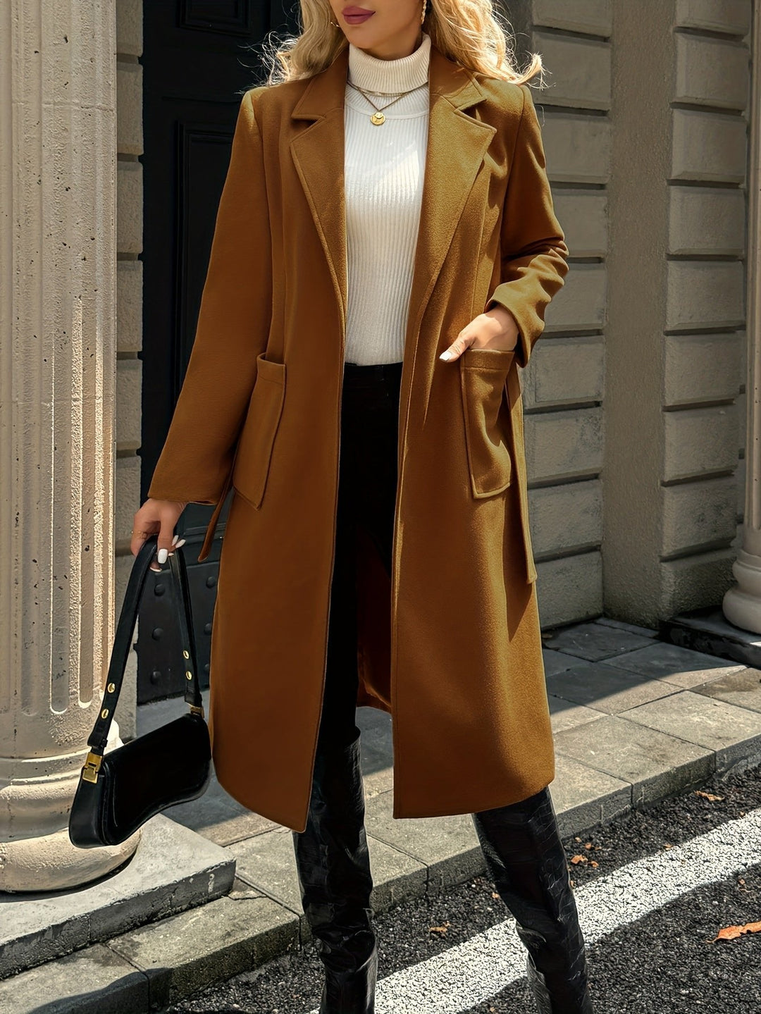 Detail of elegant buttons on a women's tailored trench coat. Classic fashion for versatile wear.