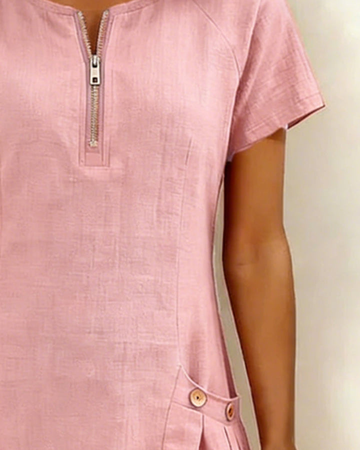 Women's Linen Zip Neck Mini Dress