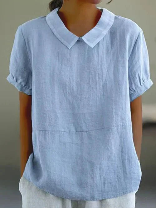Women's Linen Collared Short Sleeve Top