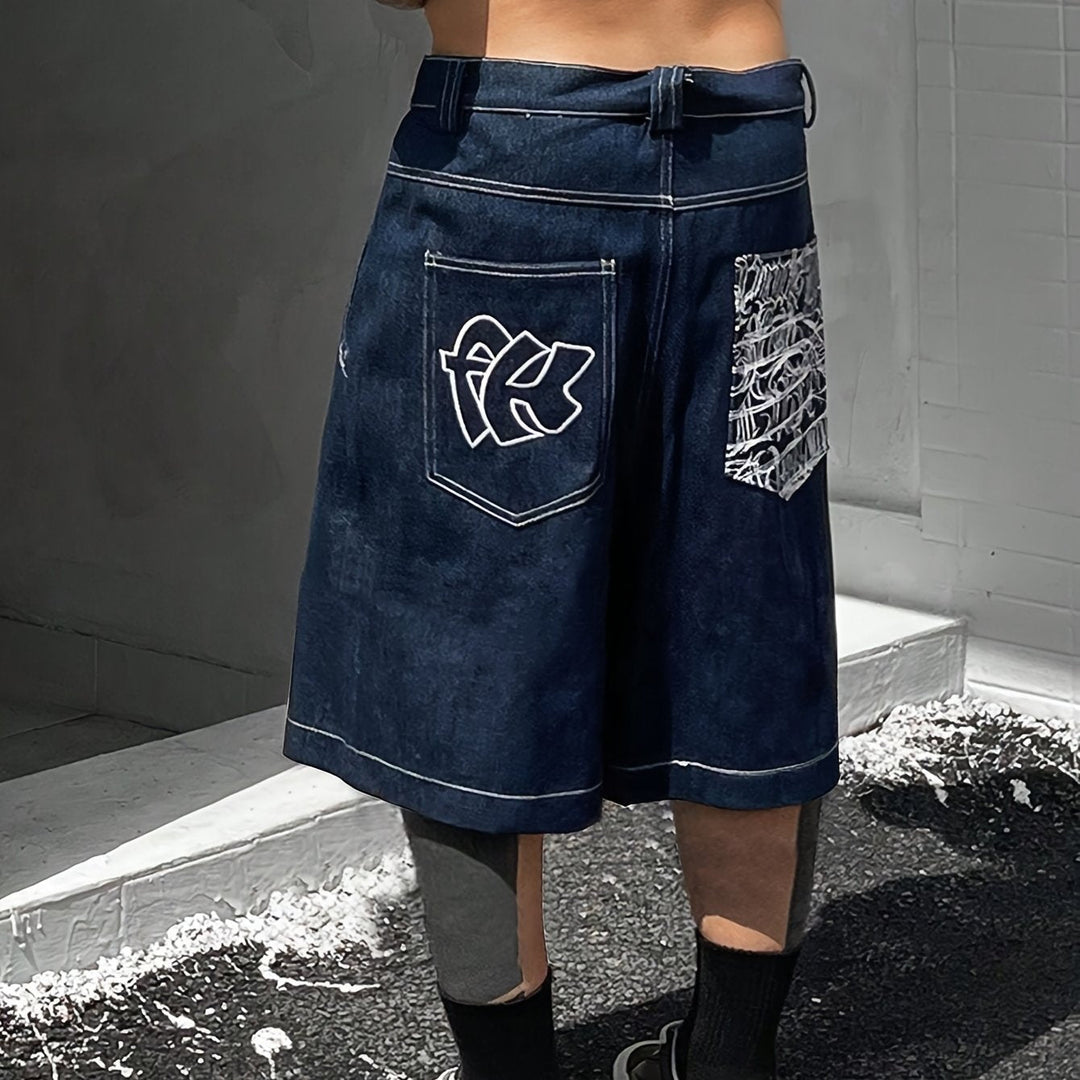 Stylish floral embroidered denim shorts for men, perfect for casual summer outings.