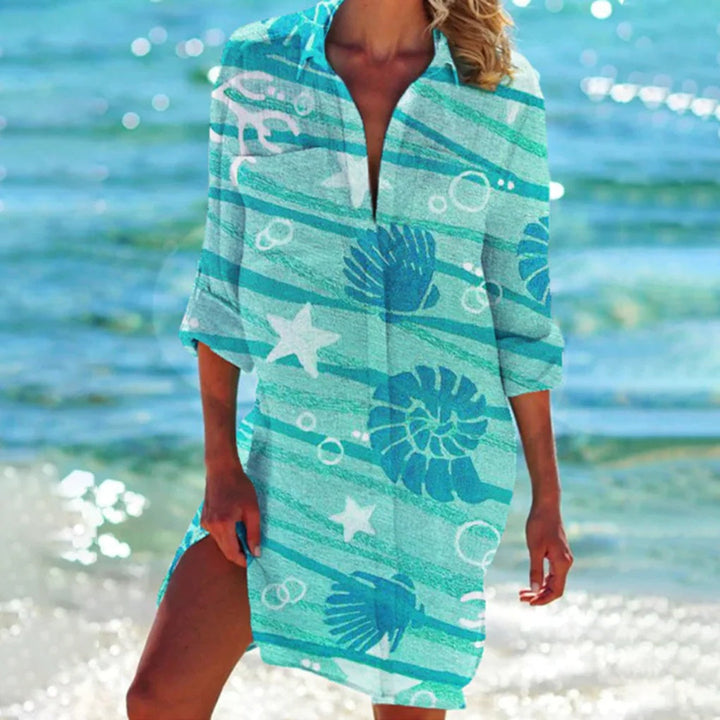 Relaxed fit women's tie-dye top, short sleeve, featuring a unique colorful pattern for summer beach style.