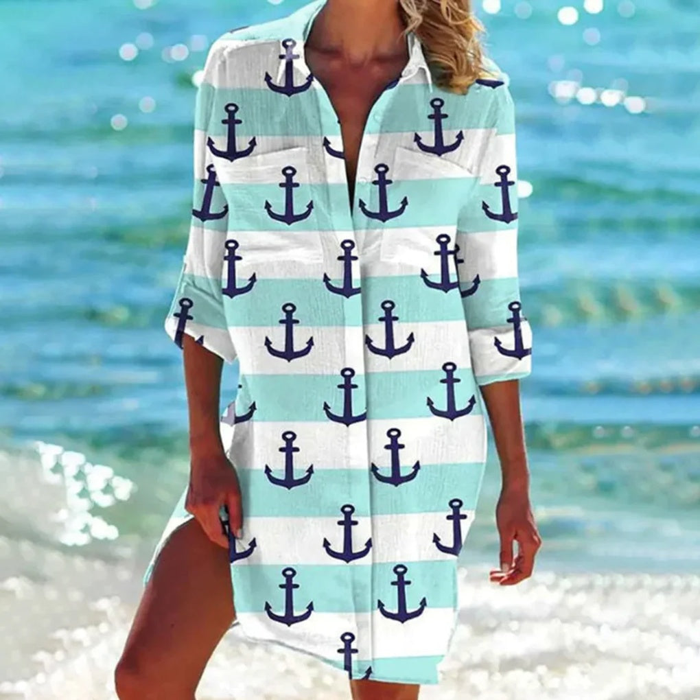Eye-catching tie-dye women's beach top, short sleeve, vibrant summer fashion statement for vacation & resort.