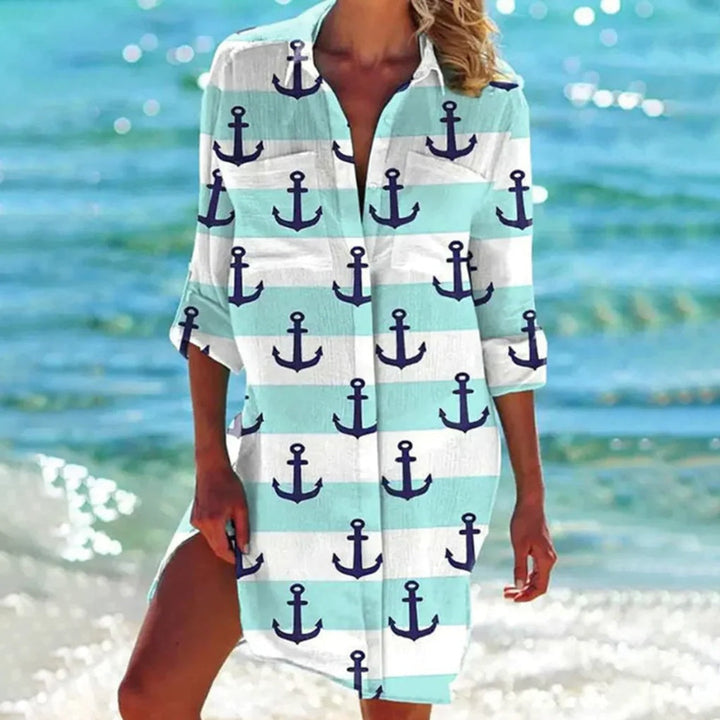 Eye-catching tie-dye women's beach top, short sleeve, vibrant summer fashion statement for vacation & resort.