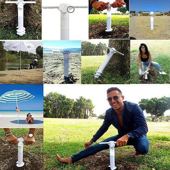 Robust beach umbrella anchor for superior wind resistance & stability in sand. A durable outdoor accessory.