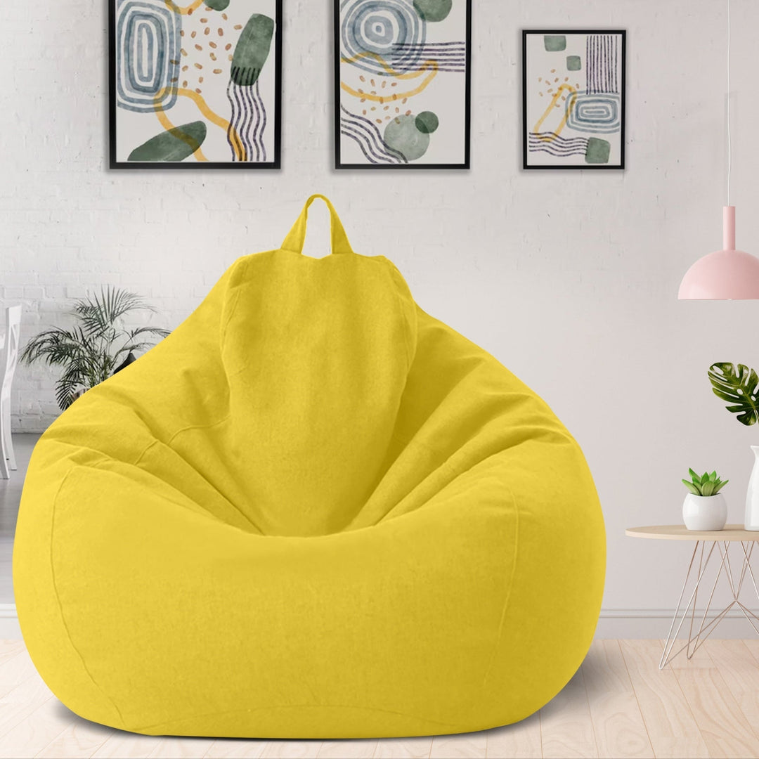 Polyester ergonomic bean bag cover in living room setting, perfect for comfortable relaxation.