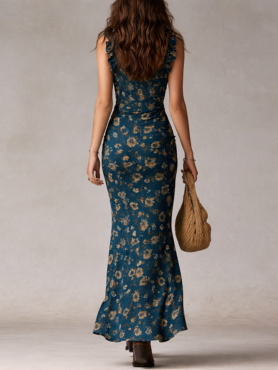 Beatriz | Women's Floral Slit Maxi Dress - Green - Image 5