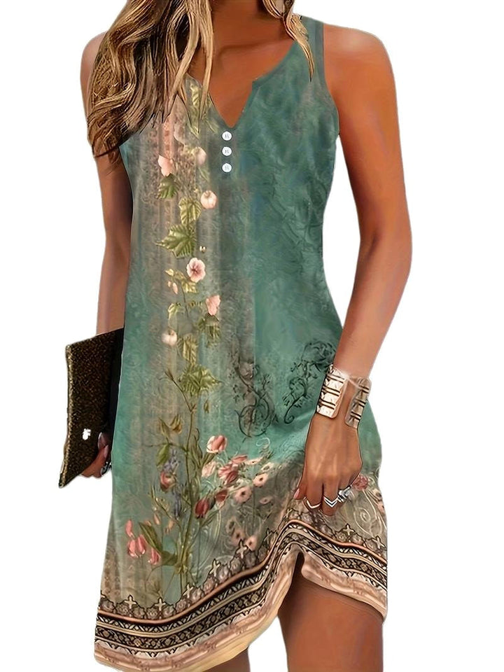 Effortlessly stylish women's floral mini dress with a flattering V-neck, great for summer parties.