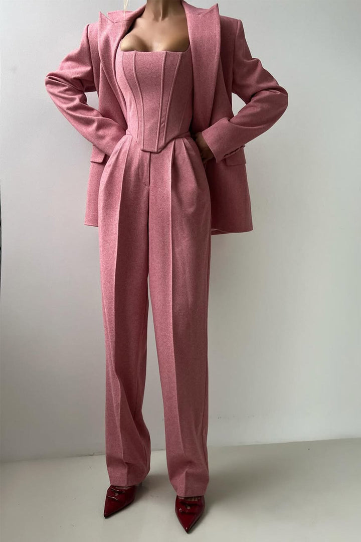 Women's Bellamy Three-Piece Herringbone Suit Set in Grey - Full Set View