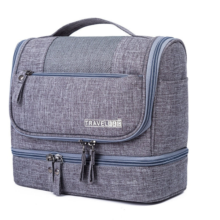 Unisex large-capacity hanging toiletry bag with multi-compartments for efficient travel organization of essentials.