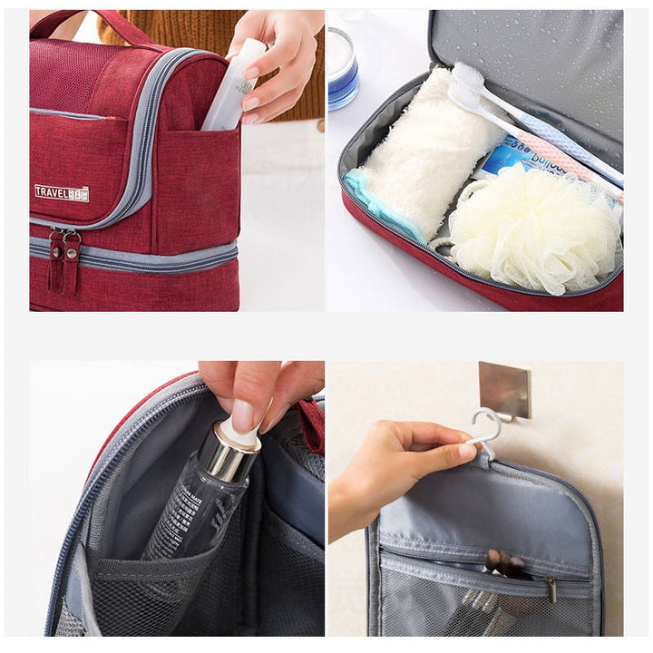 Essential unisex travel toiletry bag with a hanging hook, large-capacity & multi-compartment for organization.