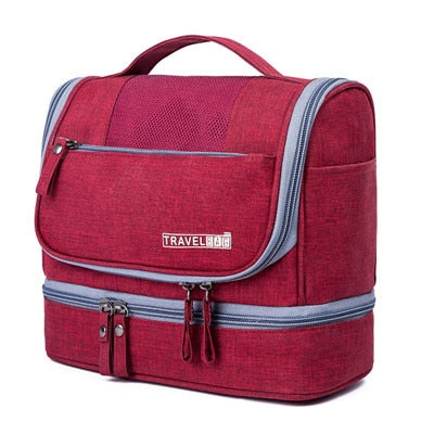 Organized unisex hanging toiletry & cosmetic bag, waterproof multi-compartment design for travel essentials.