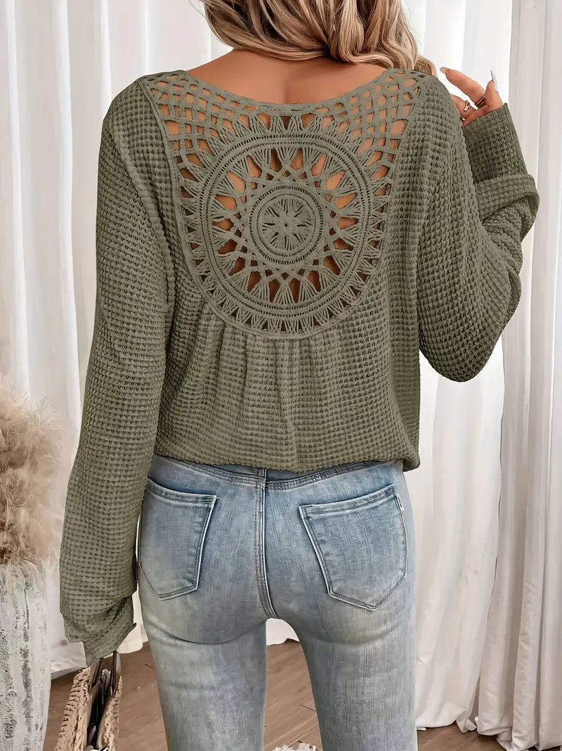 Women's bohemian casual shirt with intricate design, perfect for relaxed summer style.